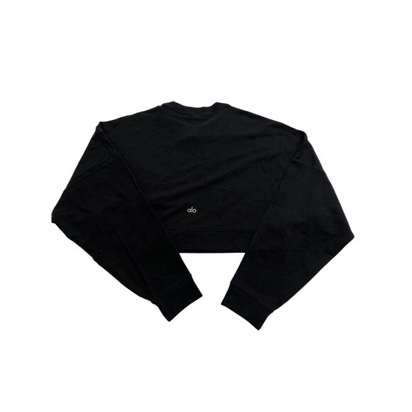 ALO Yoga Cropped Sway Crew Neck Pullover in Black - Picture 4 of 4